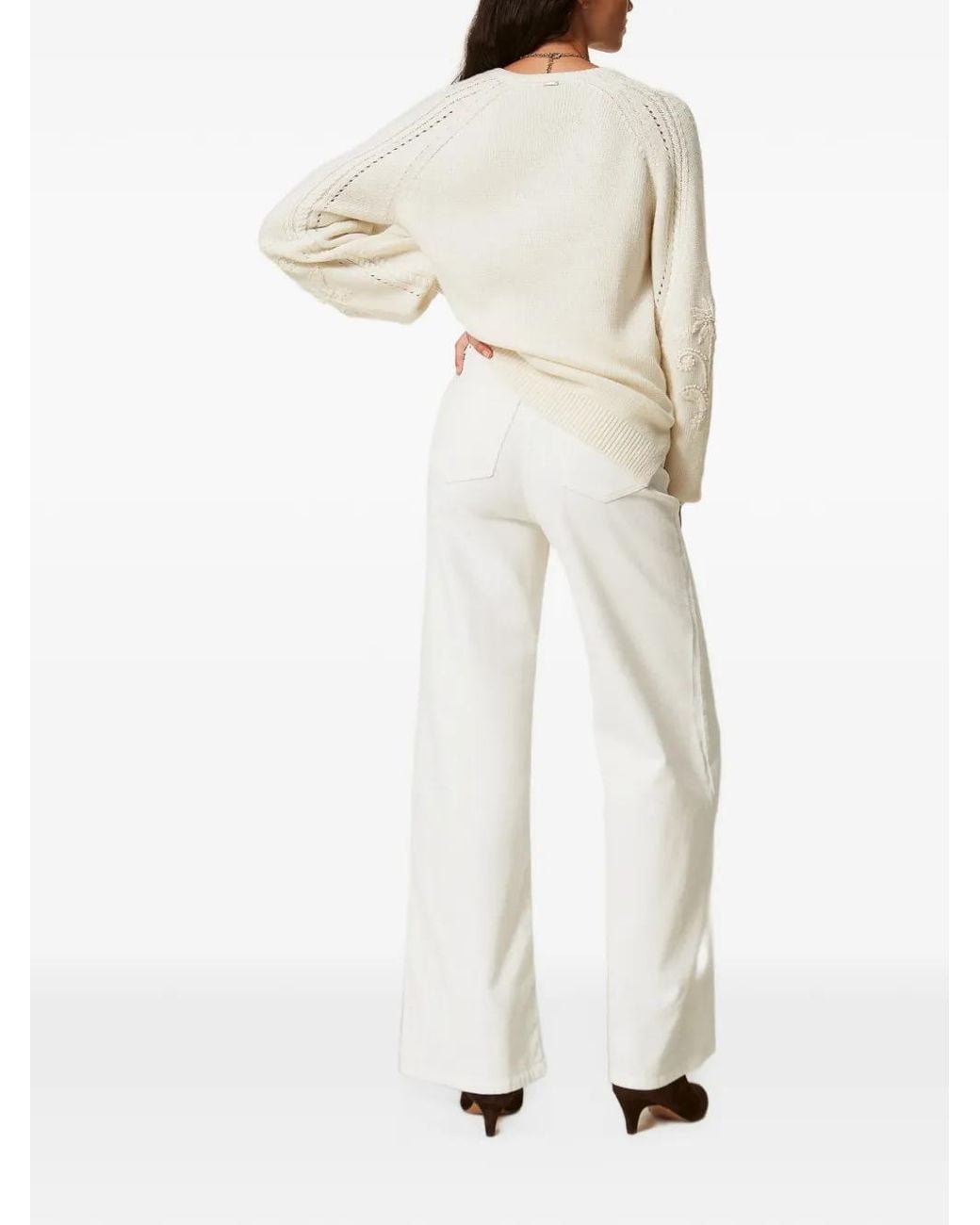 Twinset White Wide-Leg Corduroy Trousers