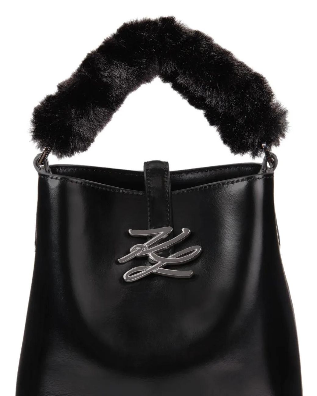 Karl Lagerfeld Black Small K/Autograph Leather Bucket Bag