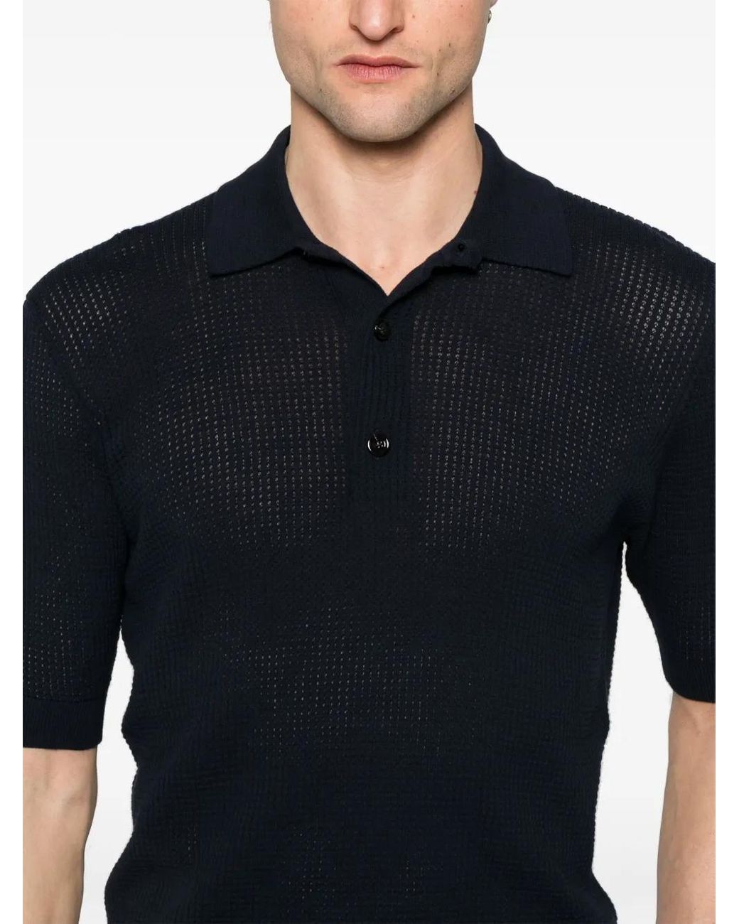 Lardini Black Waffle-Knit Polo Shirt for men