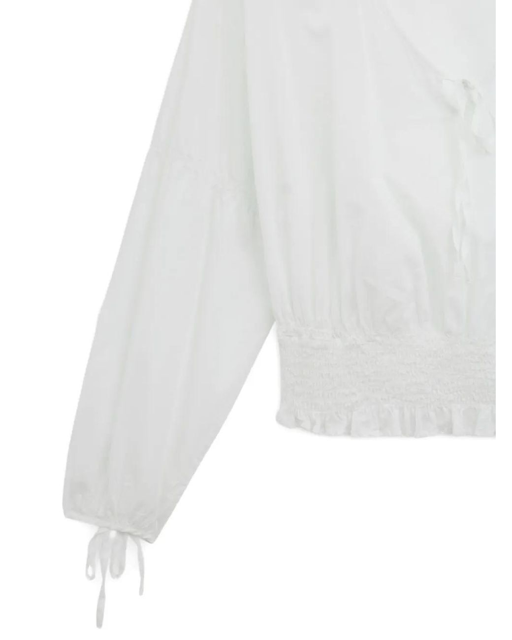 Aspesi White Shirred Ruffle Trim Top