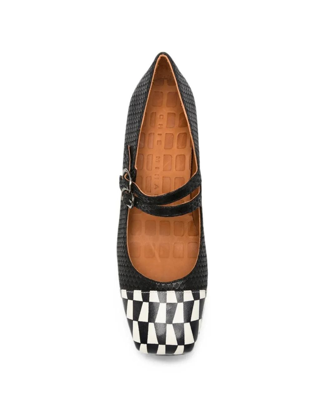Chie Mihara Black Volcano Check-Pattern Double-Strap Pumps