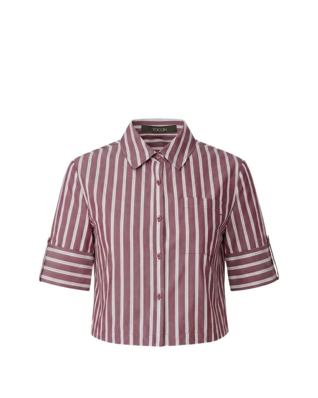 Toccin Red Brooks Striped Cropped Shirt