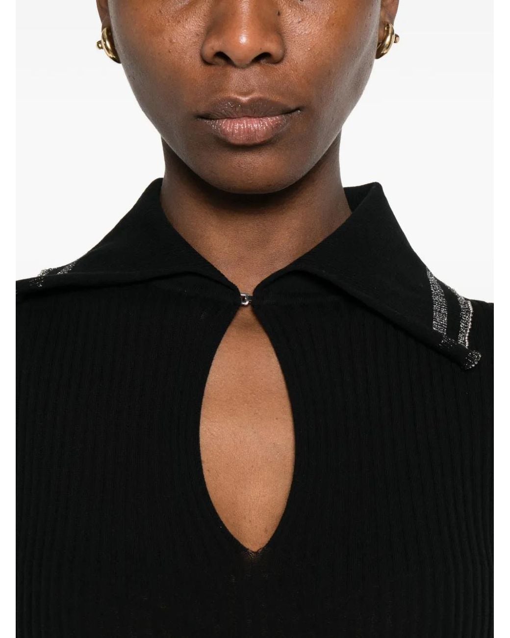 Pinko Black Ribbed Sweater With Jewel Edges