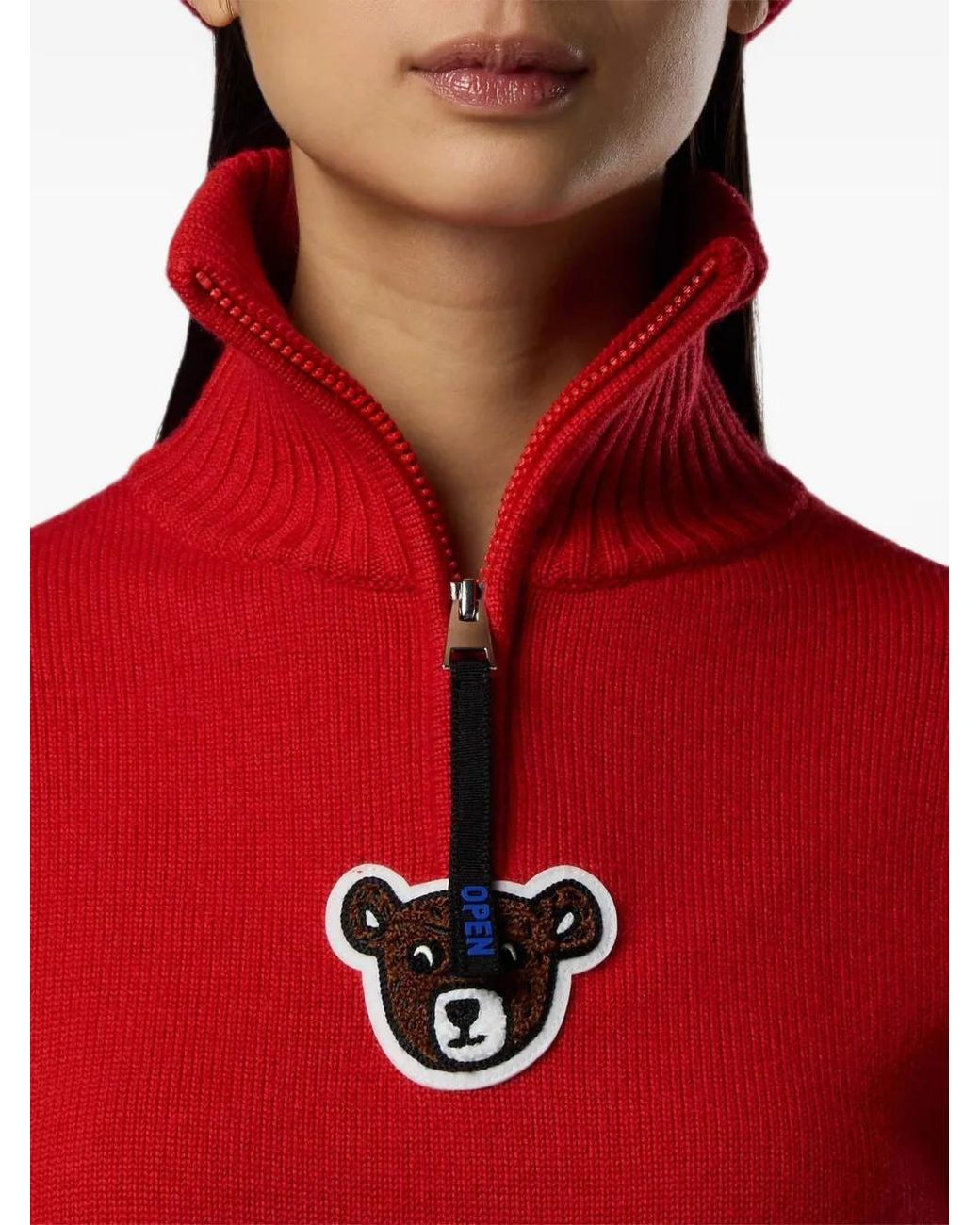 Rossignol Red Jcc Teddy-Patch Half-Zip Sweater