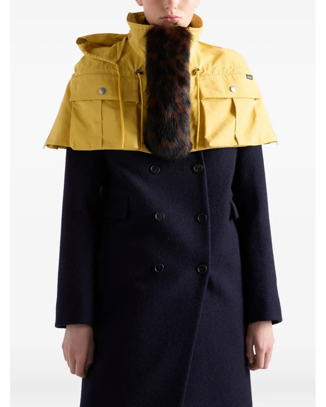 Prada Blue Double-Breasted Shetland-Wool Coat