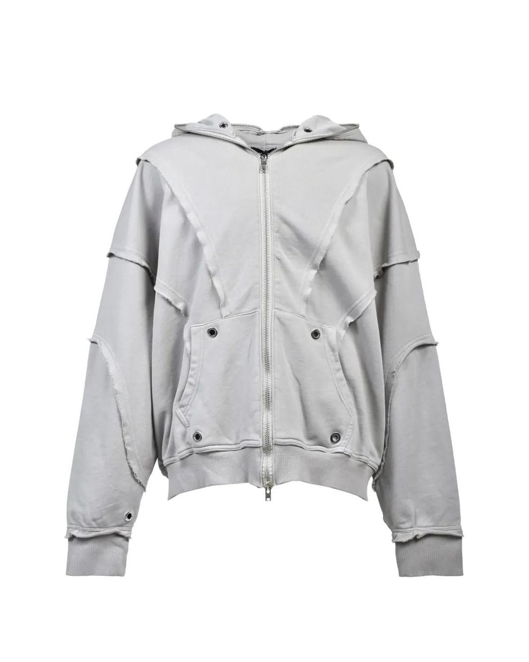 BREATH Gray Frayed Zip-Up Hoodie for men