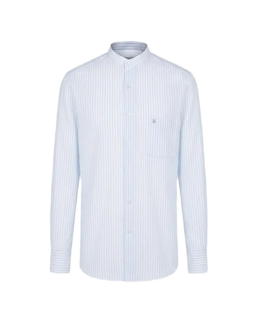 Stefano Ricci White Striped Band-Collar Shirt for men