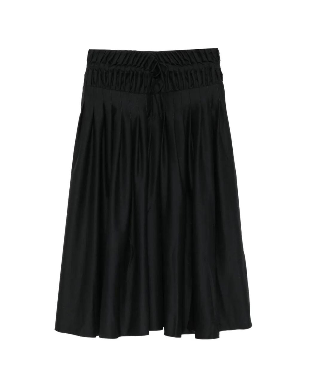 PAULINE DUJANCOURT Black Smocked Pleated Midi Skirt