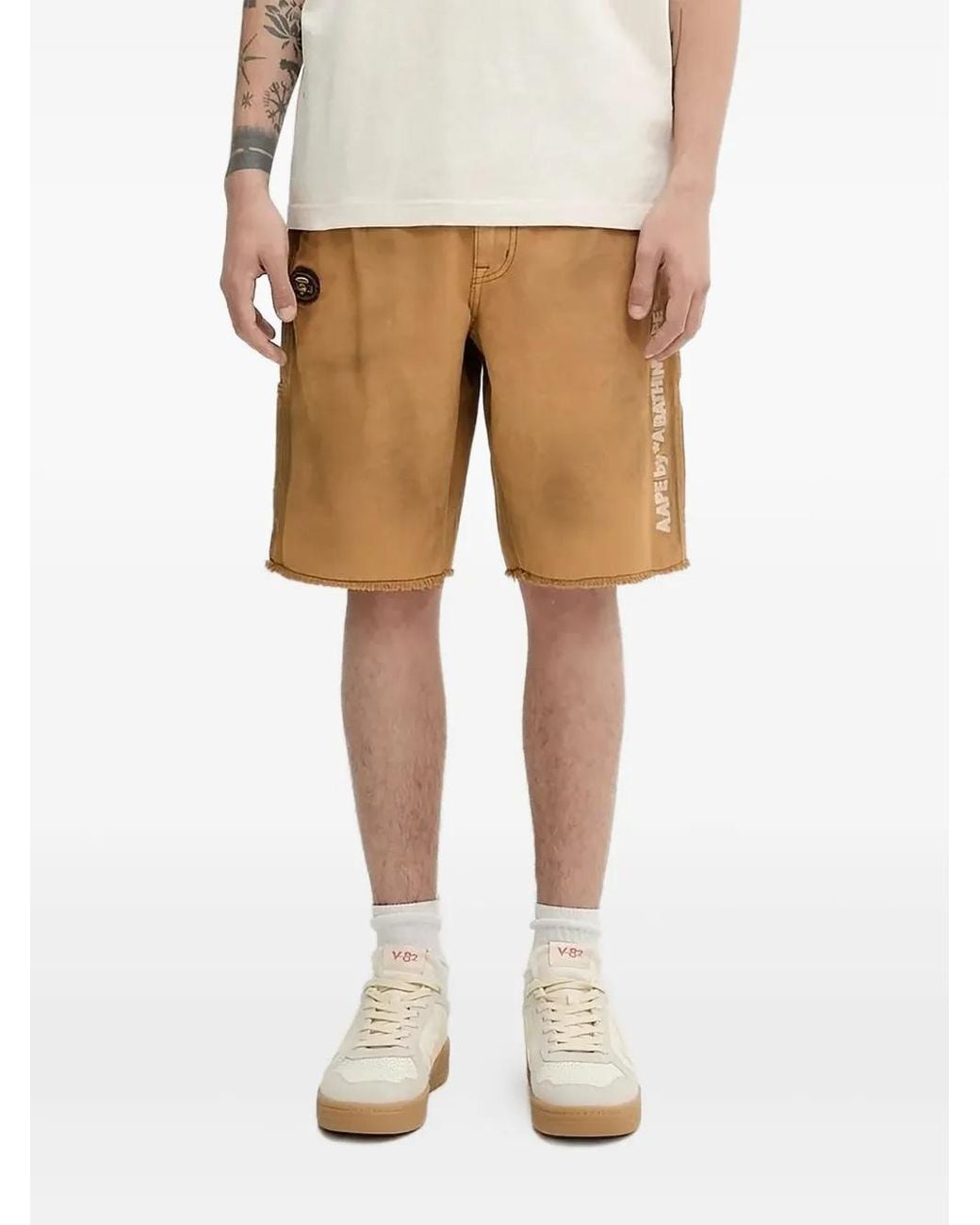 Aape By A Bathing Ape Natural Embroidered Cargo Shorts for men