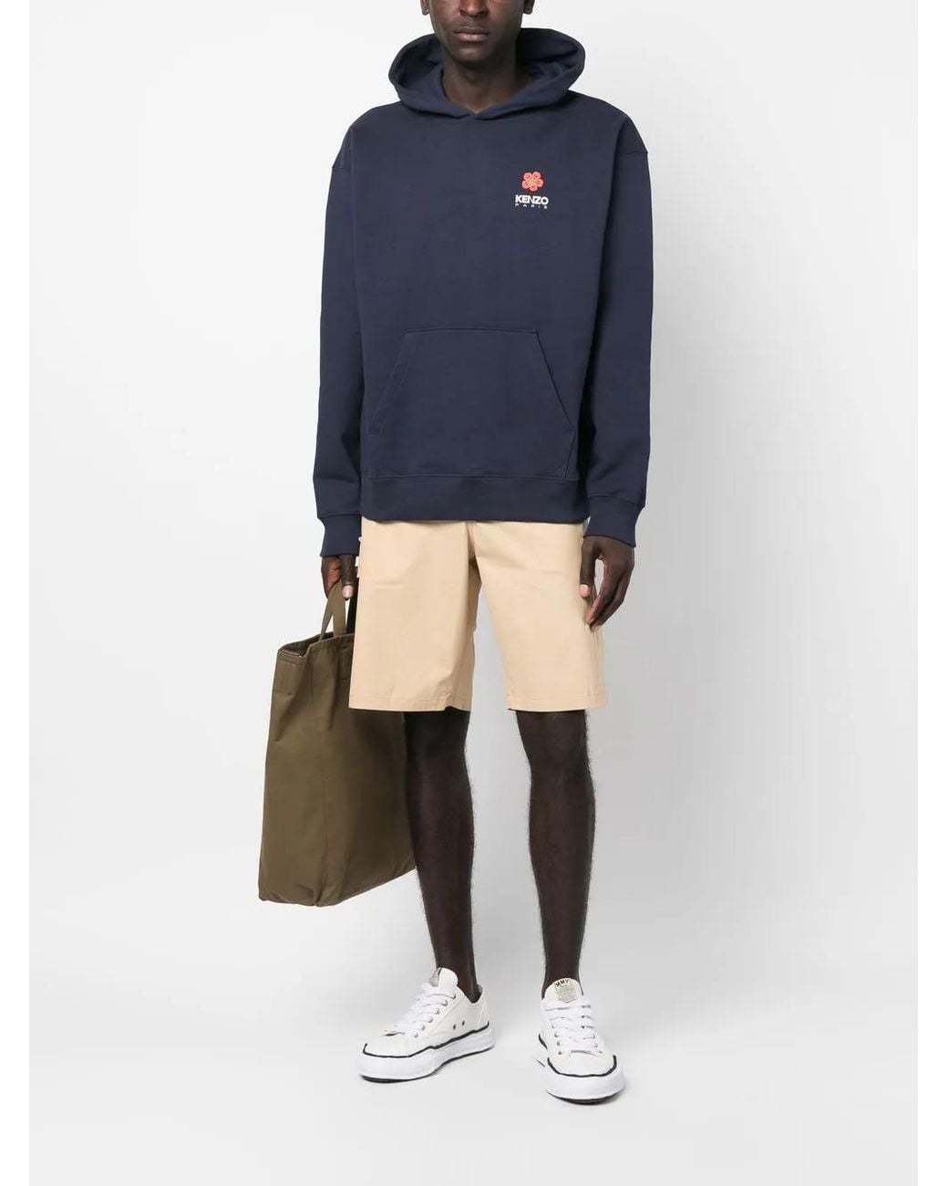 KENZO Natural Cotton Cargo Shorts With Logo Patch for men