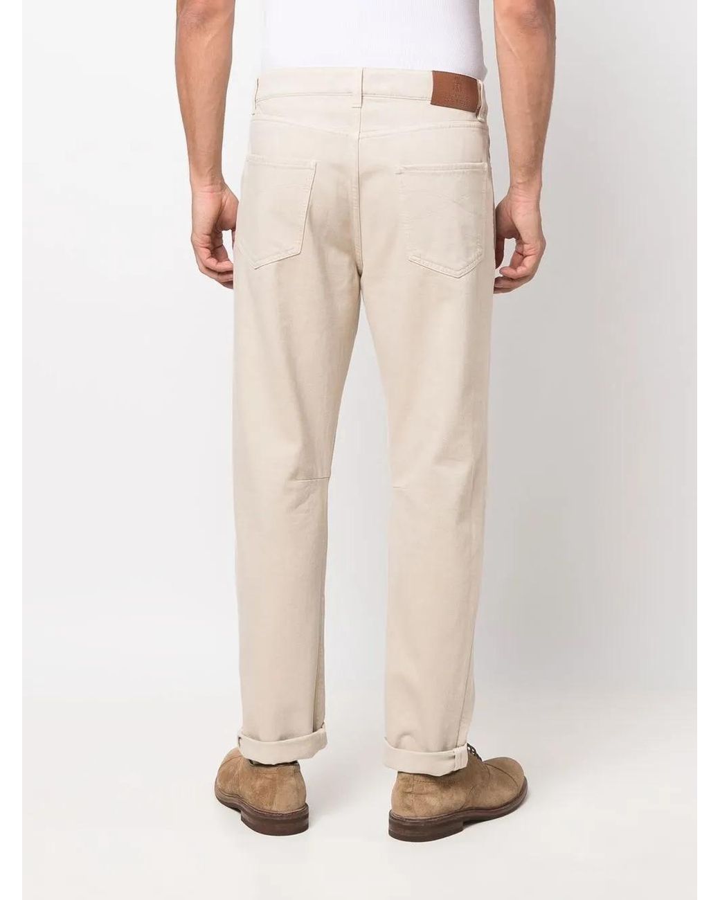 Brunello Cucinelli Natural Logo-Print Five-Pockets Straight-Leg Trousers for men