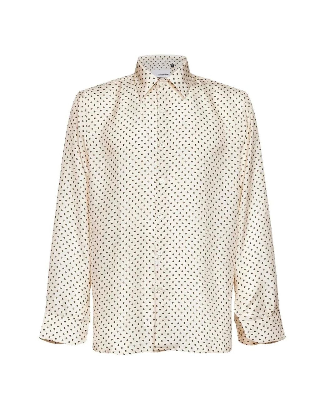 Costumein White Geometric-Print Long-Sleeve Shirt for men