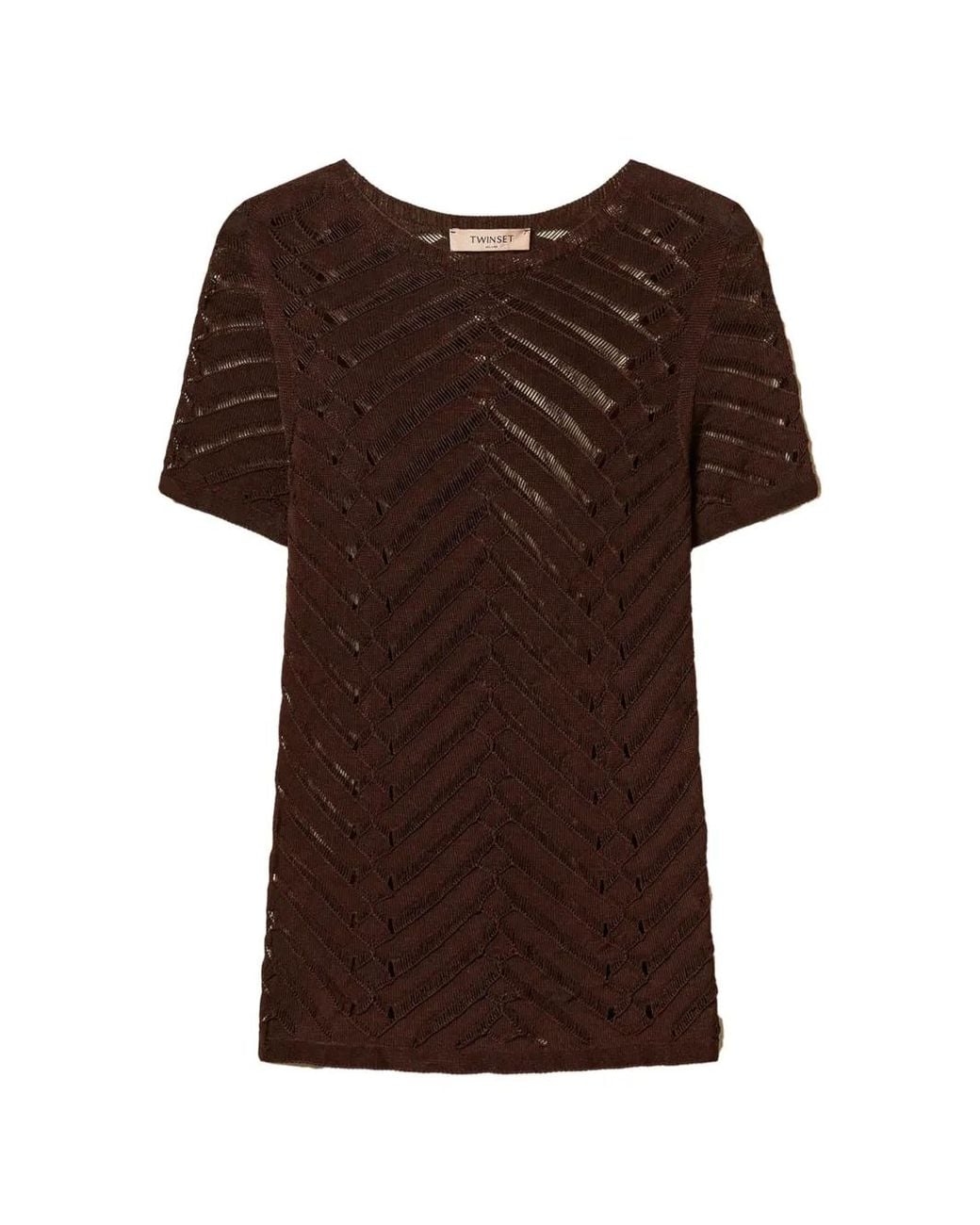 Twinset Brown Fitted Chevron Sweater