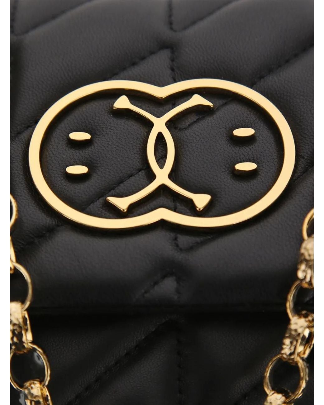 Moschino Black Double Smile Quilted Shoulder Bag