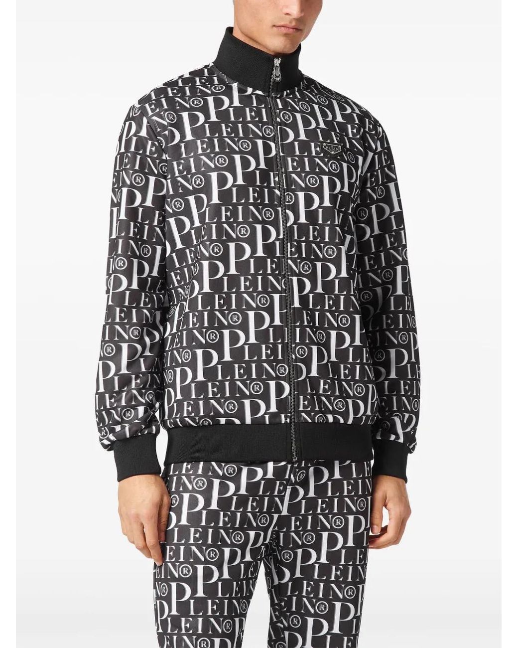 Philipp Plein Black Graphic Print Jogging Jacket for men