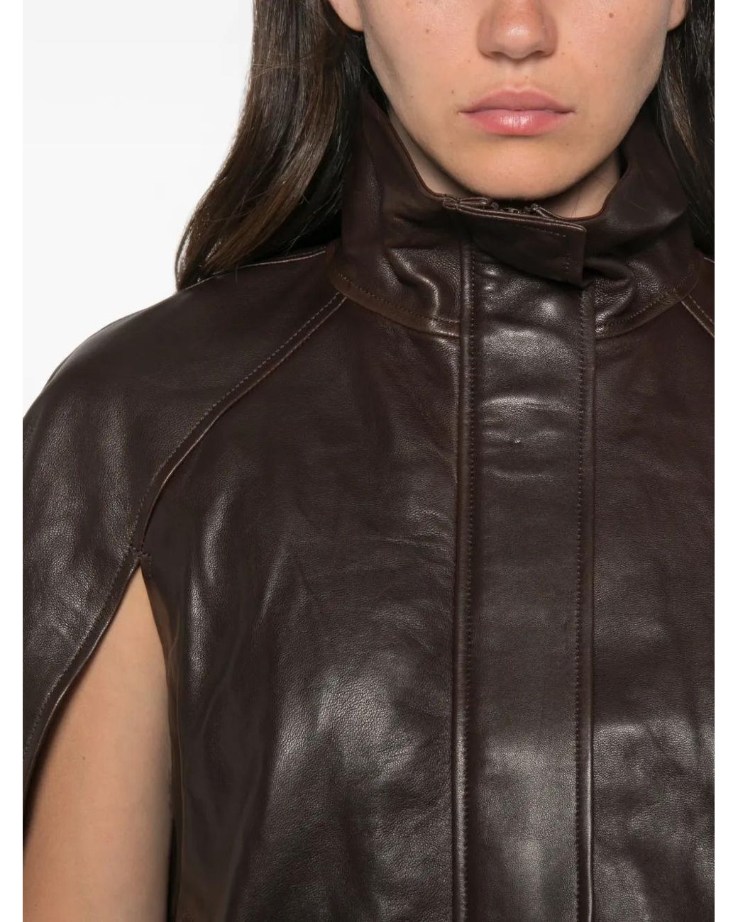 Jonathan Simkhai Brown Veste En Peau D'Agneau À Capuche