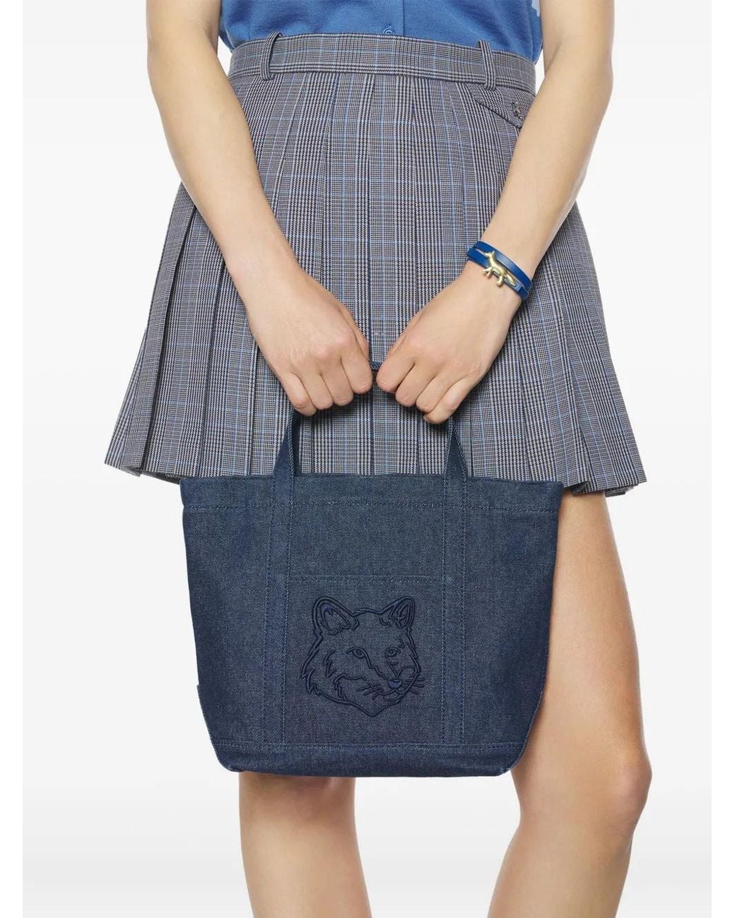 Maison Kitsuné Blue Small Fox Head Tote Bag