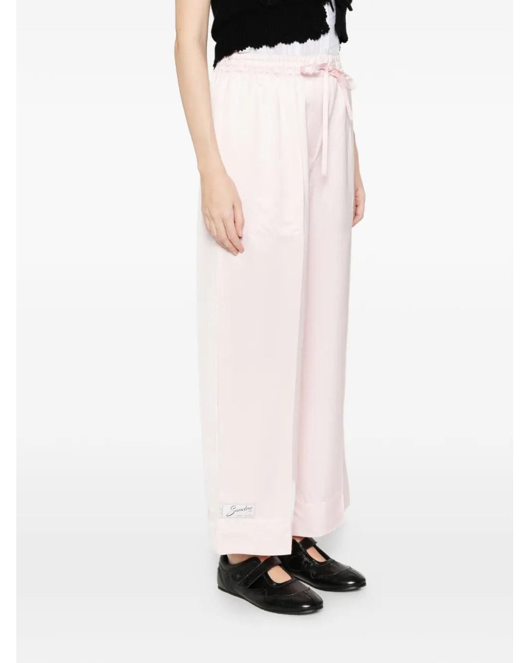 Sandro Pink Satin Wide-Leg Trousers