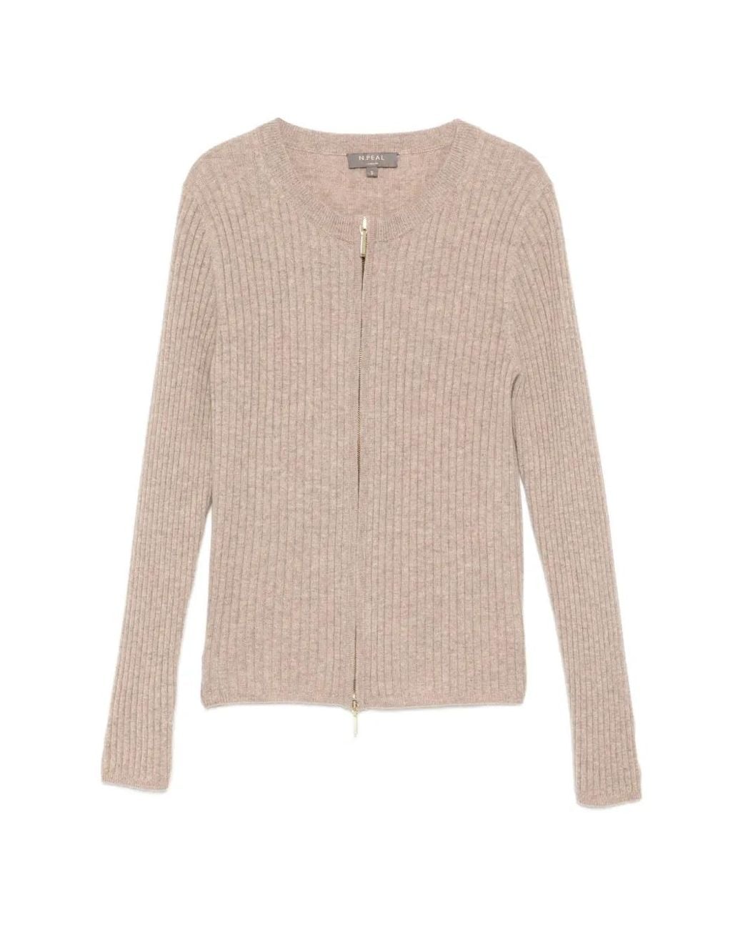 N.Peal Cashmere White Ribbed Full Zip Cardigan