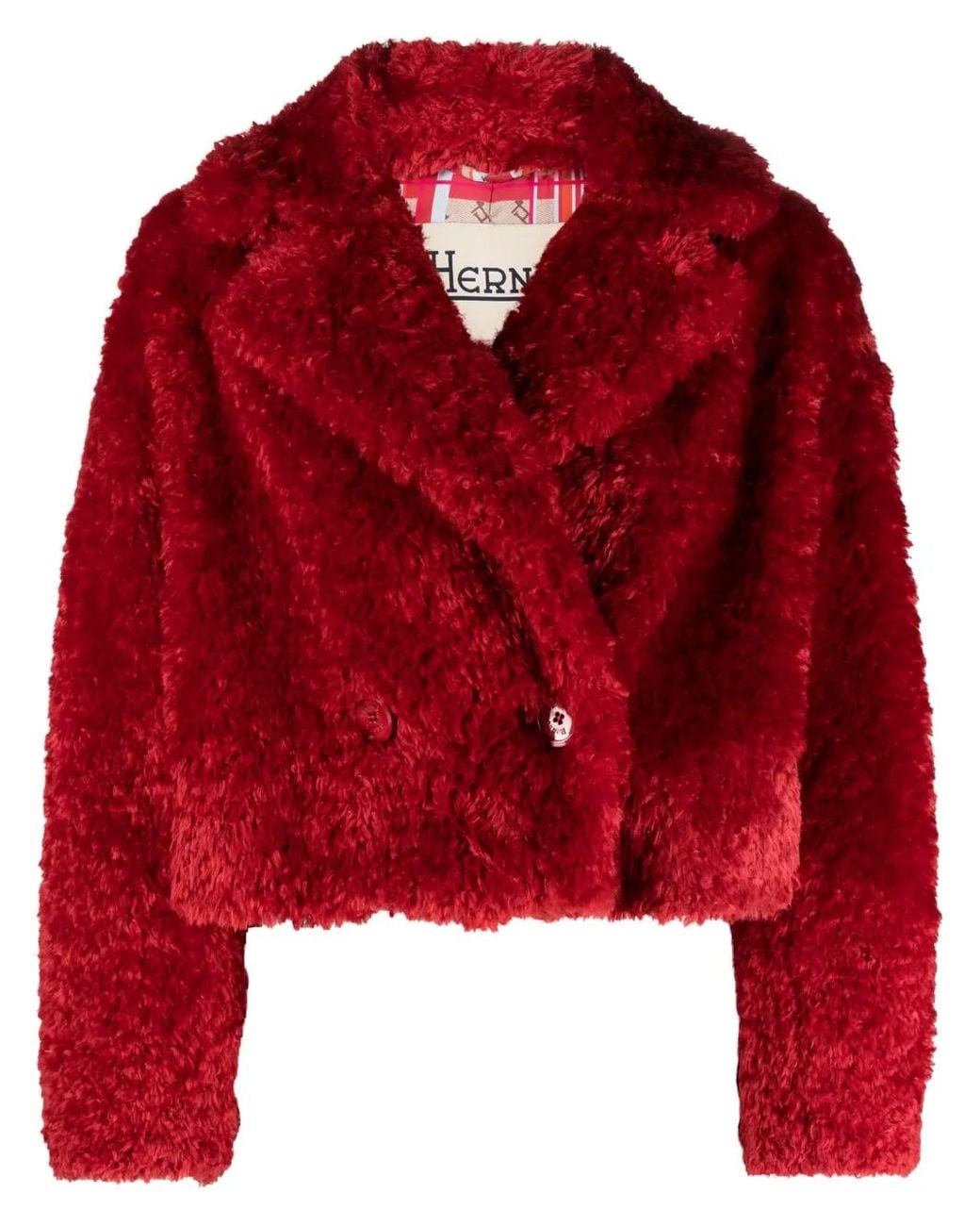 Herno Red Faux-Fur Cropped Jacket
