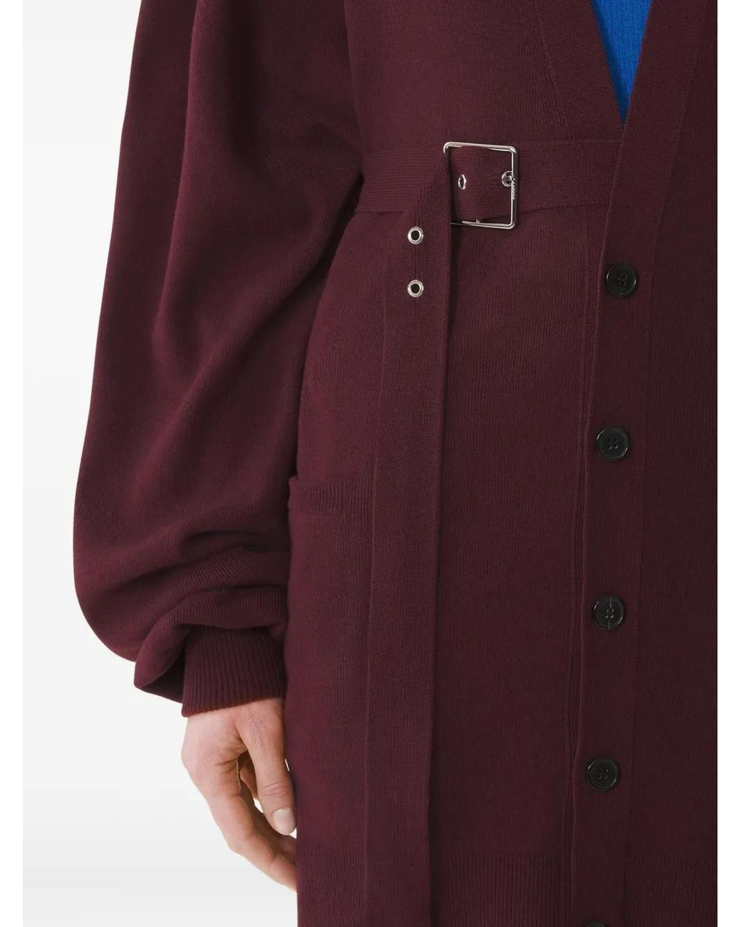 Lanvin Purple Belted Balloon-Sleeve Cardigan