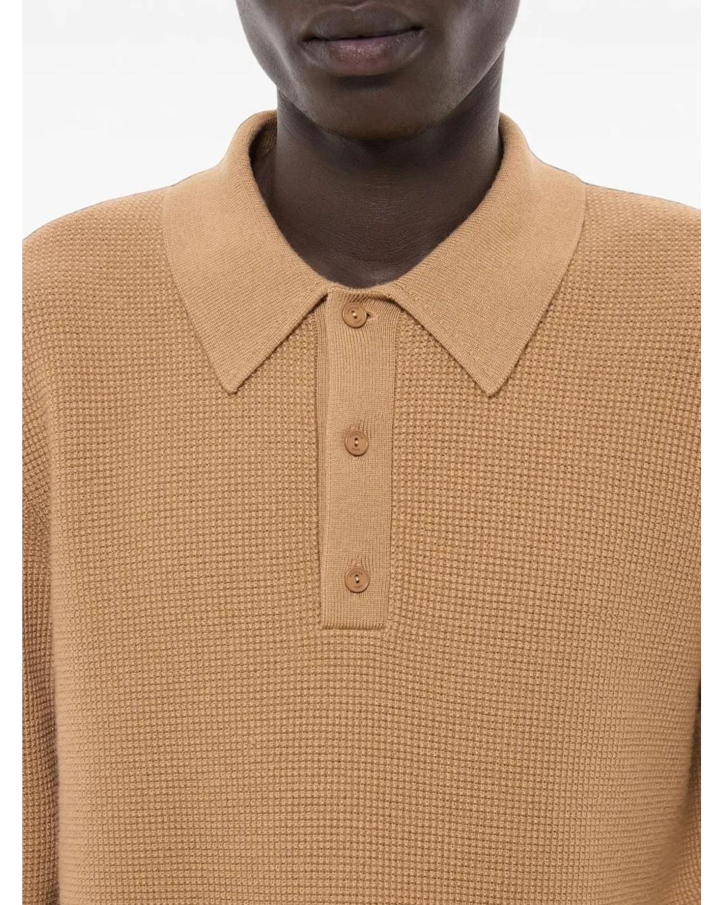 Fursac Natural Waffle-Knit Wool Polo Shirt for men