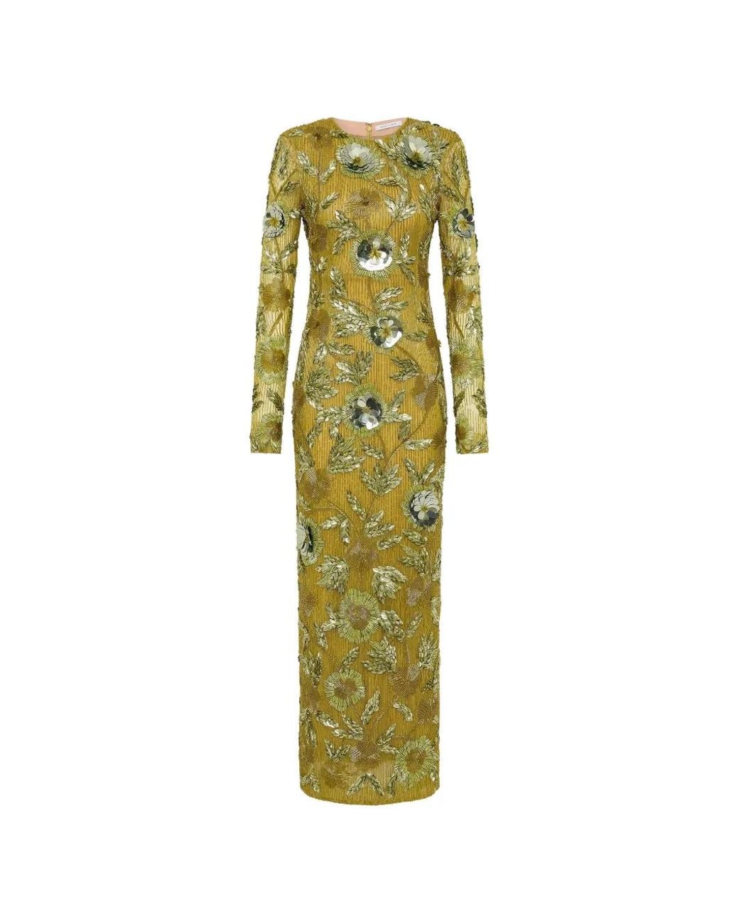 Rachel Gilbert Green Pierre Floral-Embellished Maxi Dress