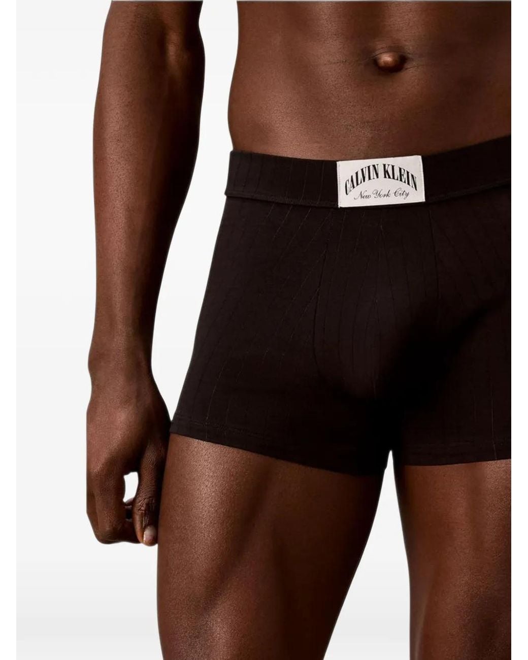 Calvin Klein Black Logo-Patch Ribbed Boxers for men