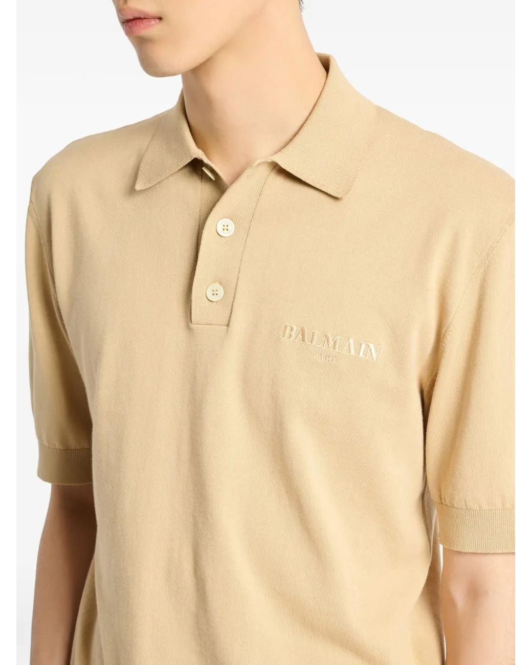 Balmain Natural Embroidered Vintage Polo for men