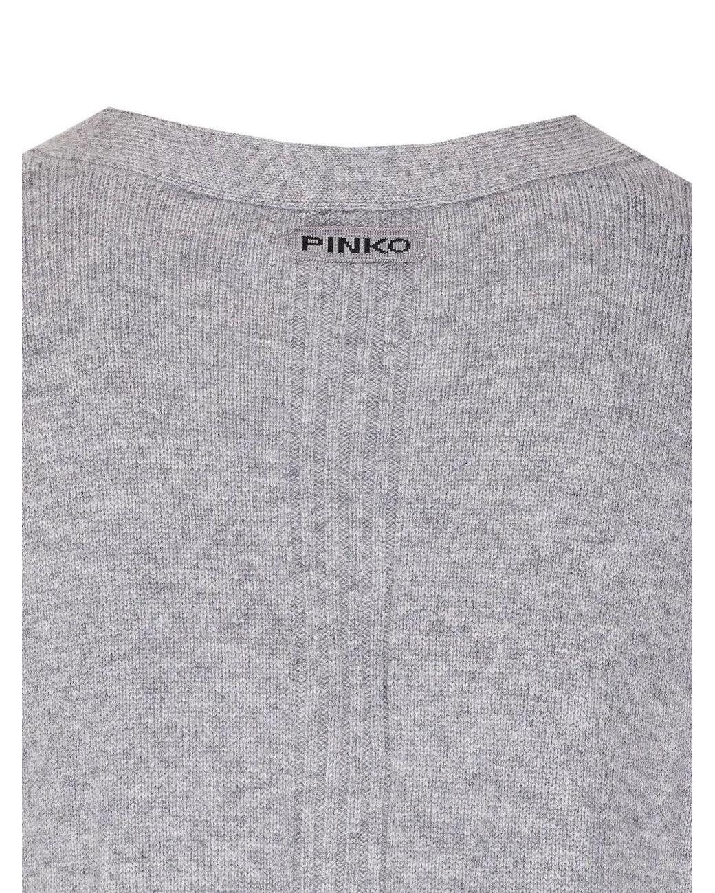 Pinko Gray Tasmania V-Neck Wool-Cashmere Cardigan