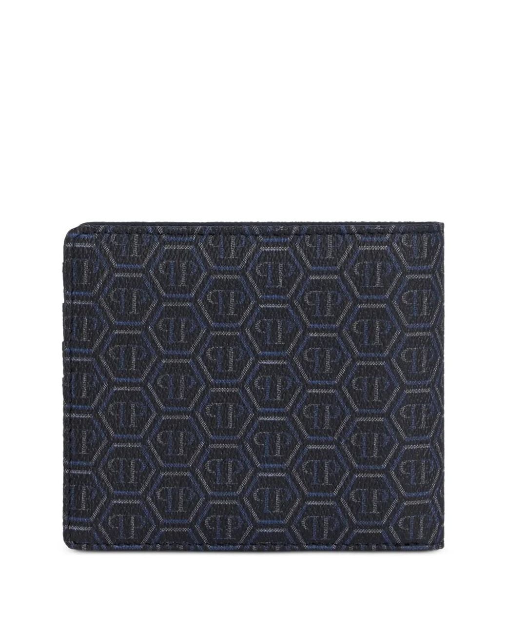 Philipp Plein Blue French Wallet Dragons Monogram for men