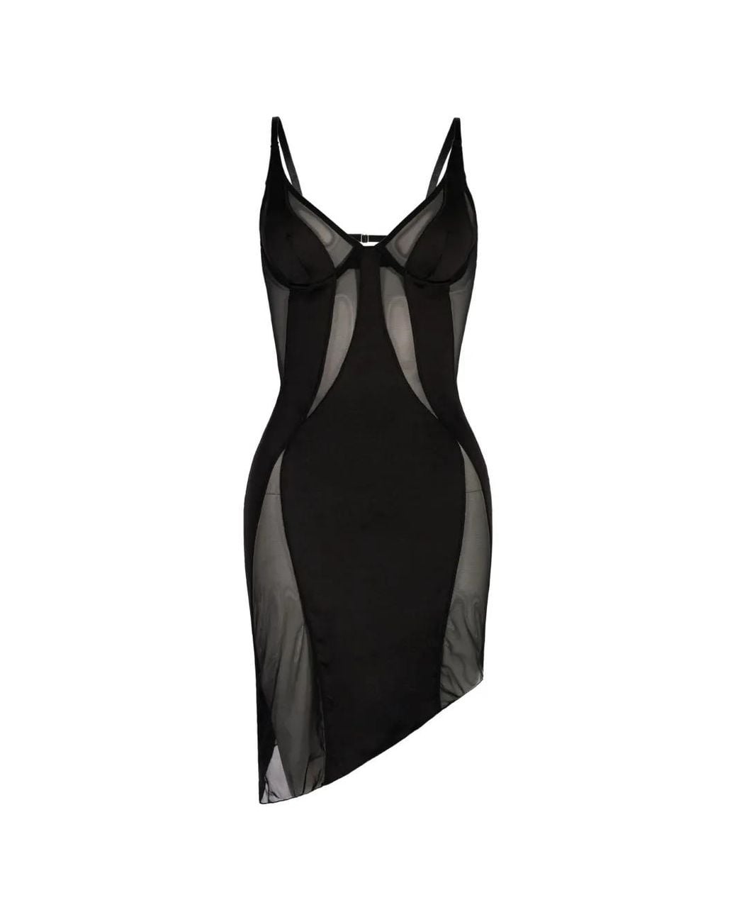 OW Collection Black Swirl Asymmetric Mesh Mini Dress
