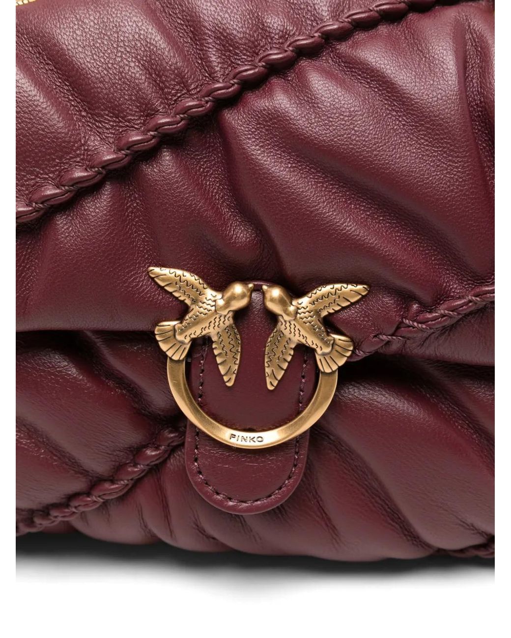 Pinko Purple Mini Love Birds Quilted Leather Shoulder Bag