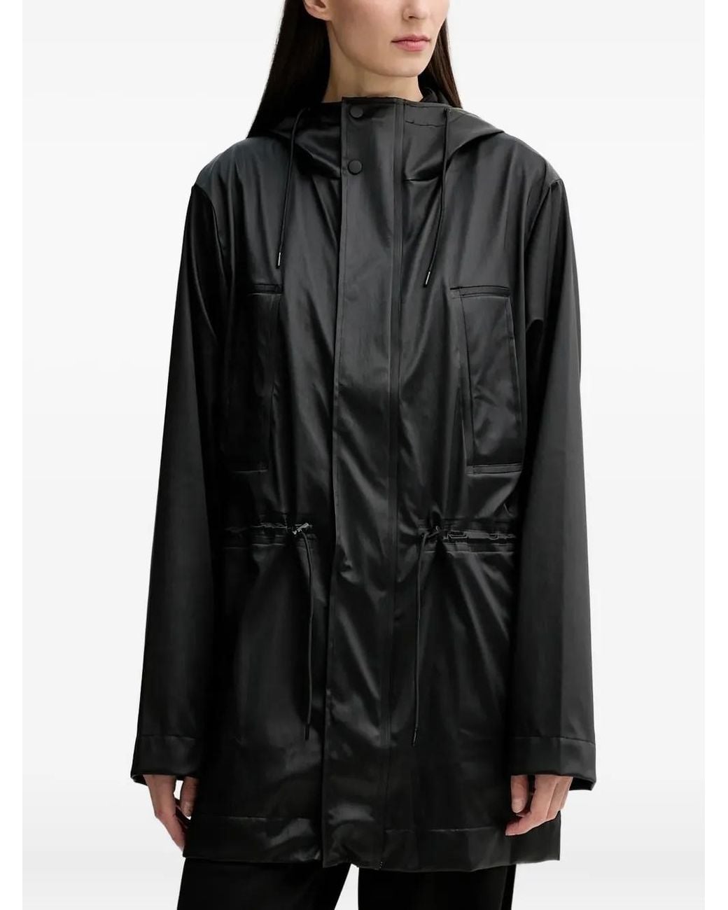 Rains Black Drawstring Hooded Jacket