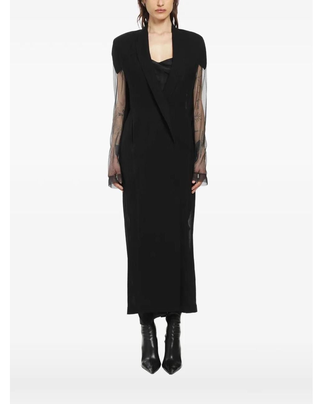 Yehuafan Black Long-Slevee V-Neck Coat
