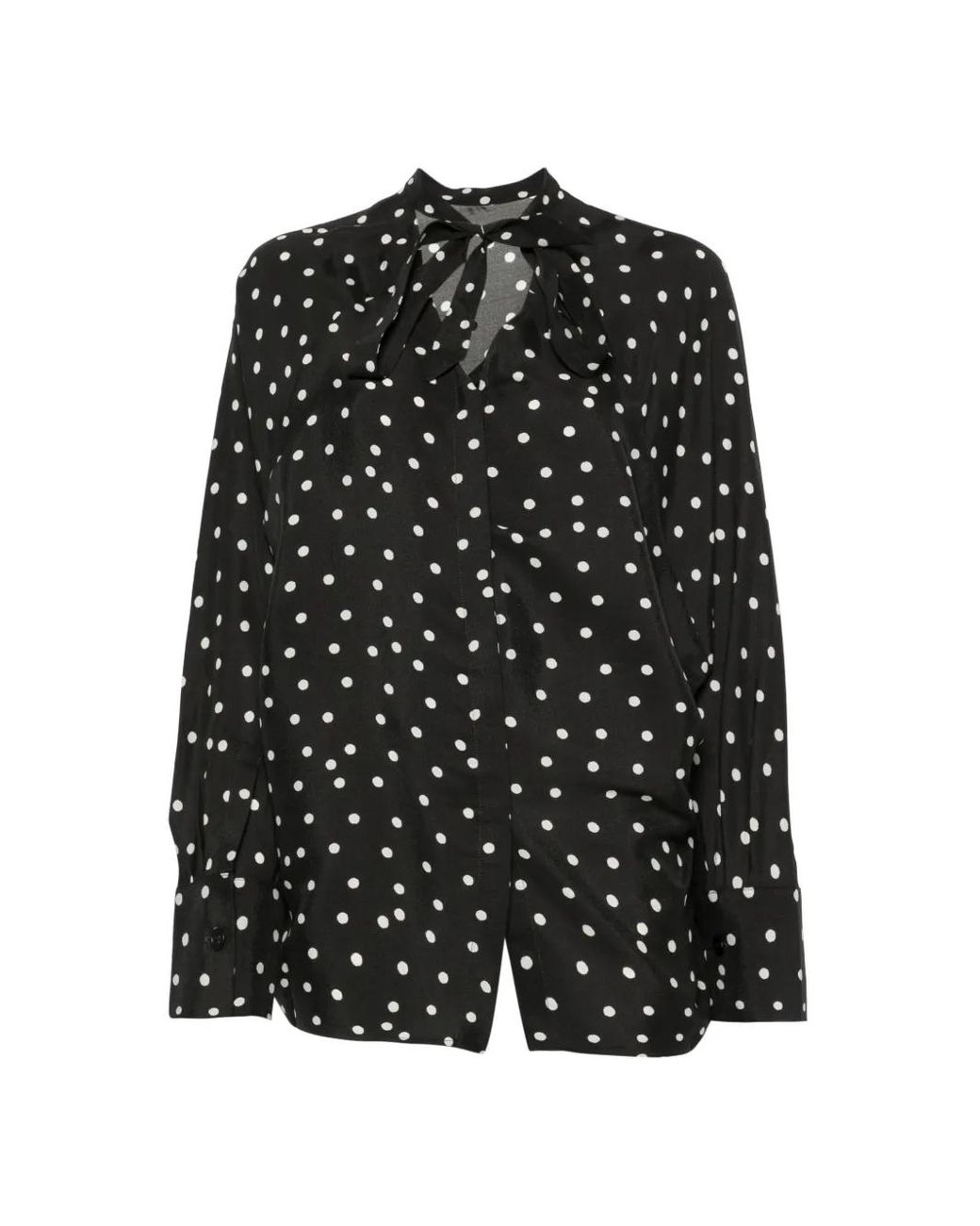 Christian Wijnants Black Tuvra Polka-Dot Tie-Neck Blouse