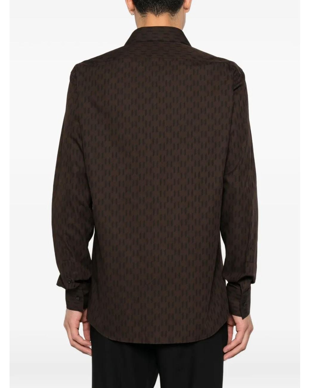 Karl Lagerfeld Brown Monogram-Print Button-Down Shirt for men