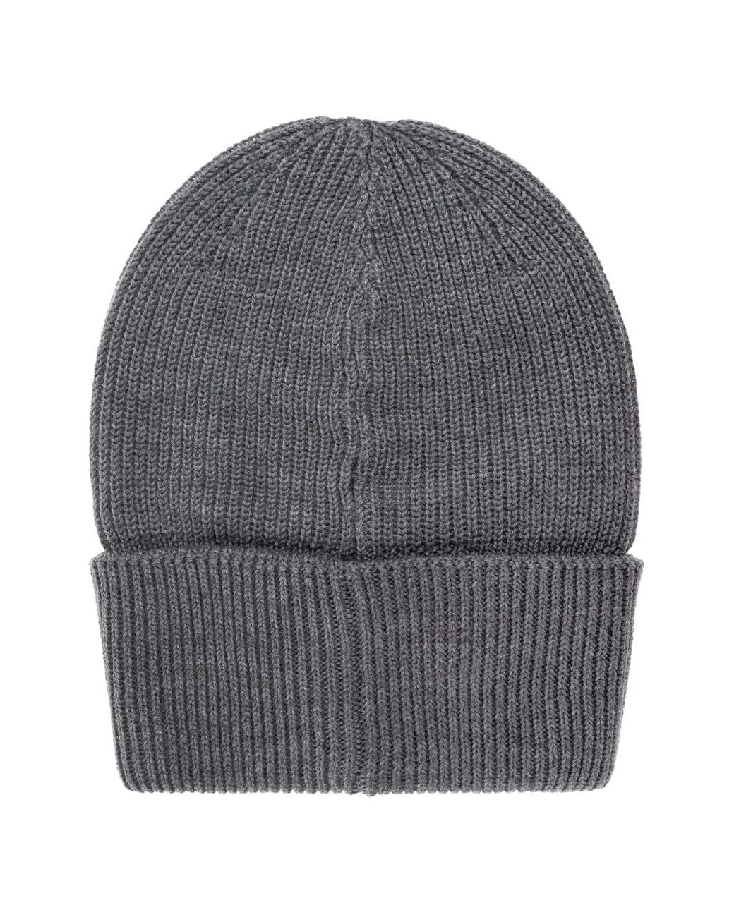 Dolce & Gabbana Gray Ribbed Logo-Patch Beanie Hat for men
