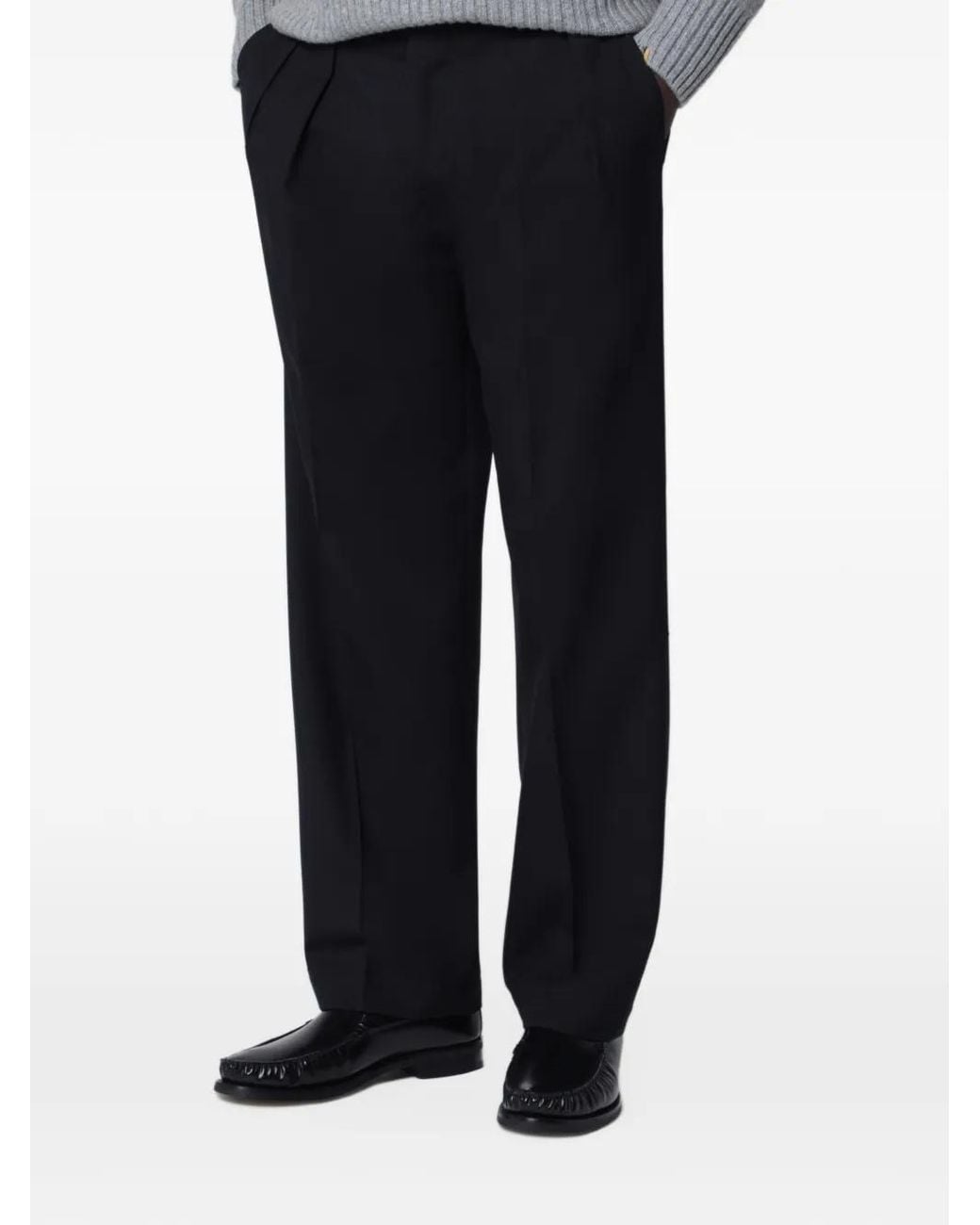Santaniello Black Miro' Pleated Wool Trousers for men