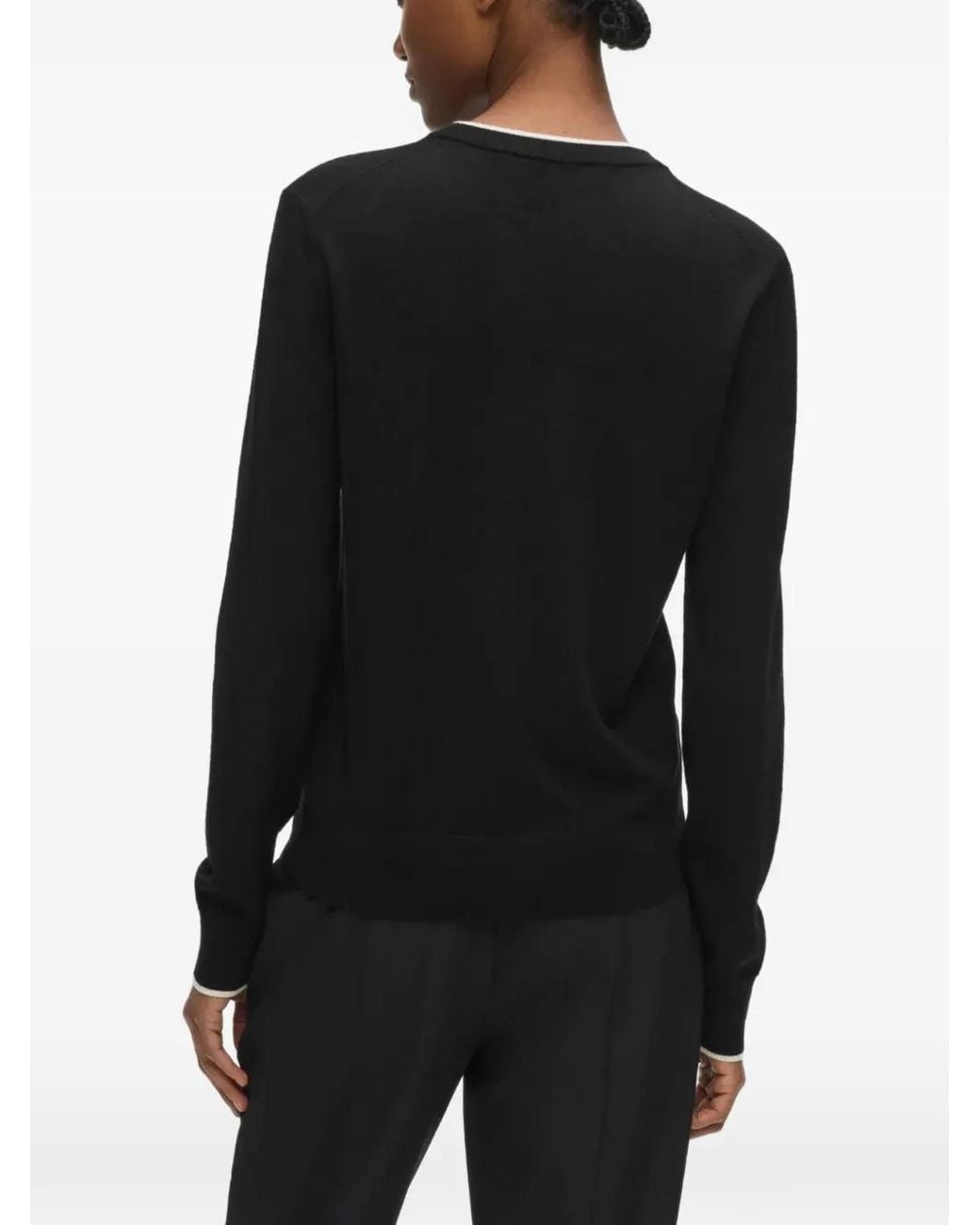 Karl Lagerfeld Black Merino Wool Crewneck Sweater