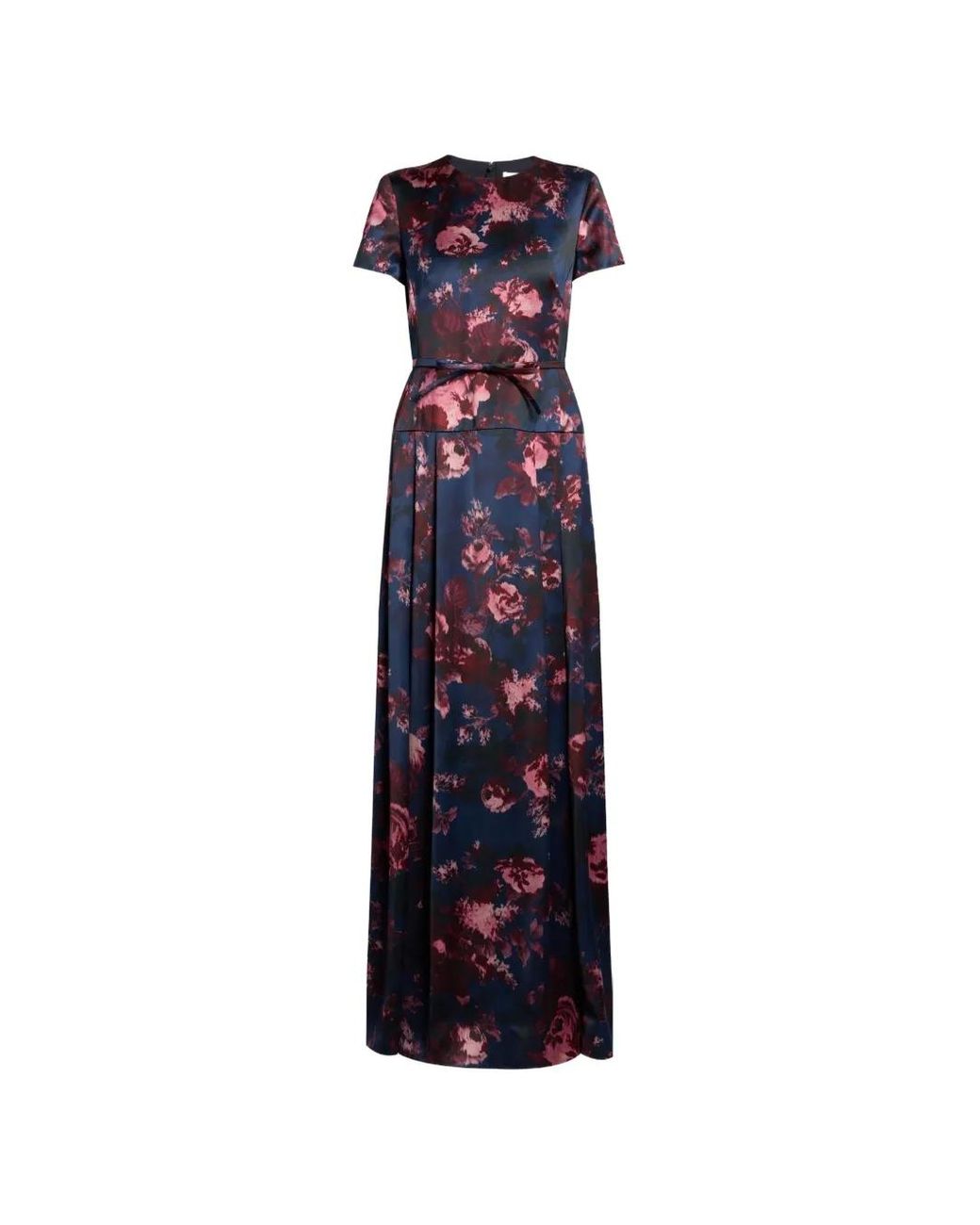 Erdem Blue Floral-Print Belted Gown