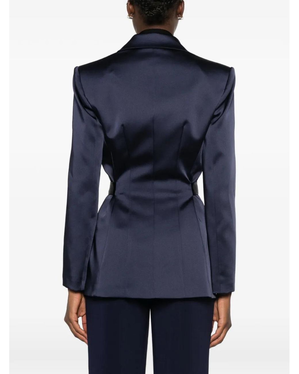 Elisabetta Franchi Blue Blazer Ceinturée À Fini Satiné