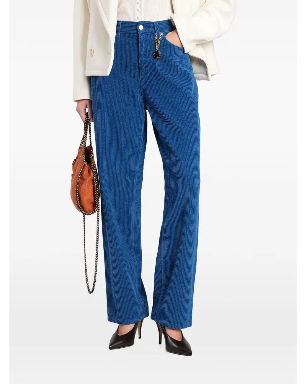 Stella McCartney Blue Corduroy-Effect Straight-Leg Trousers