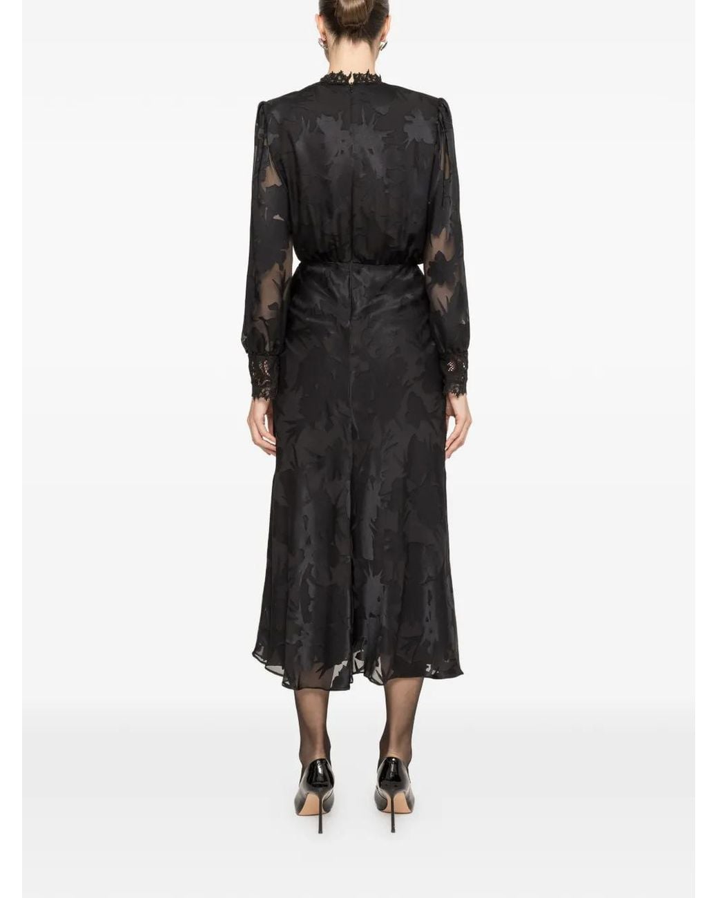 Nissa Black Lace-Trim Midi Dress