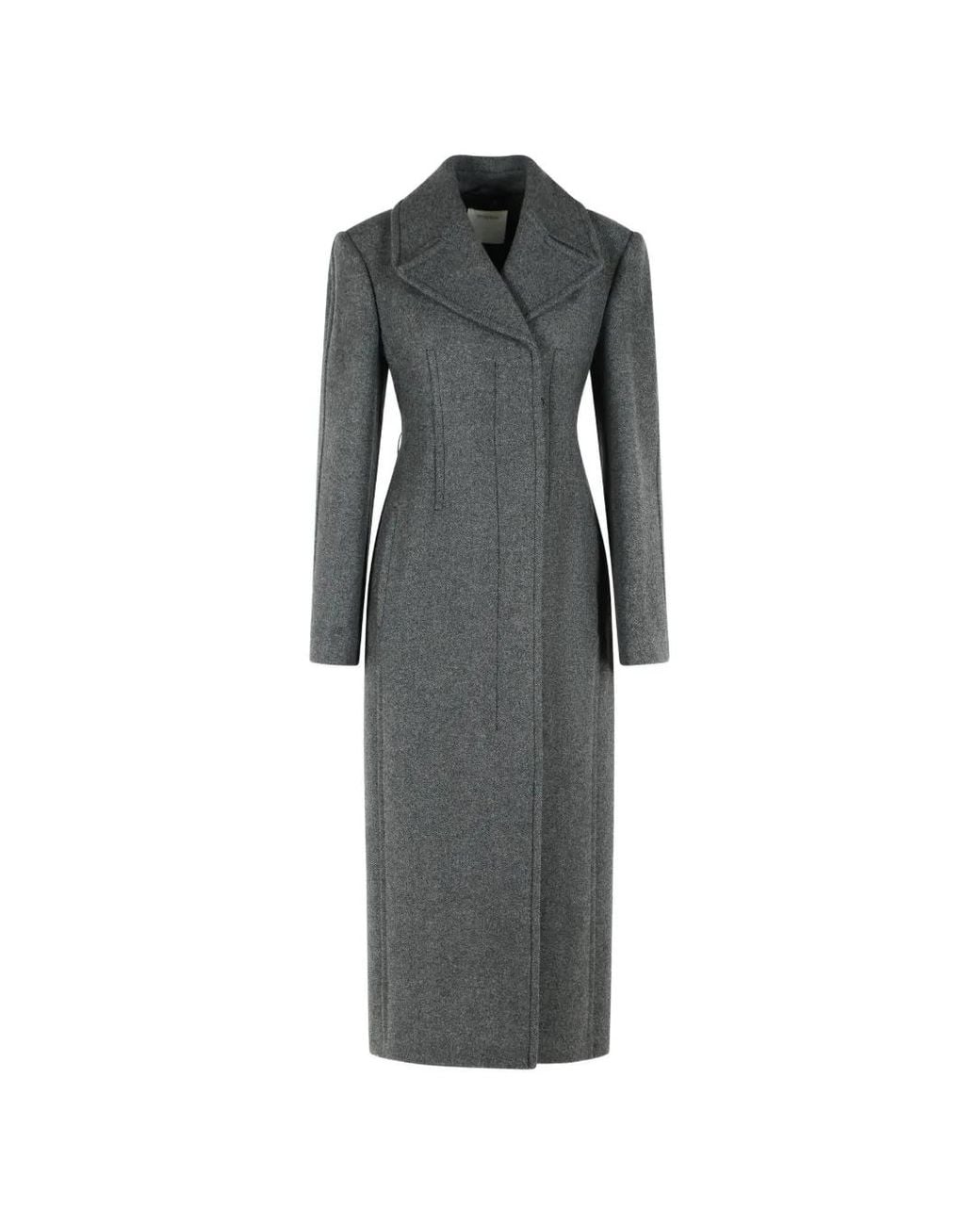 Sportmax Gray Chevron-Effect Virgin Wool Breasted Coat