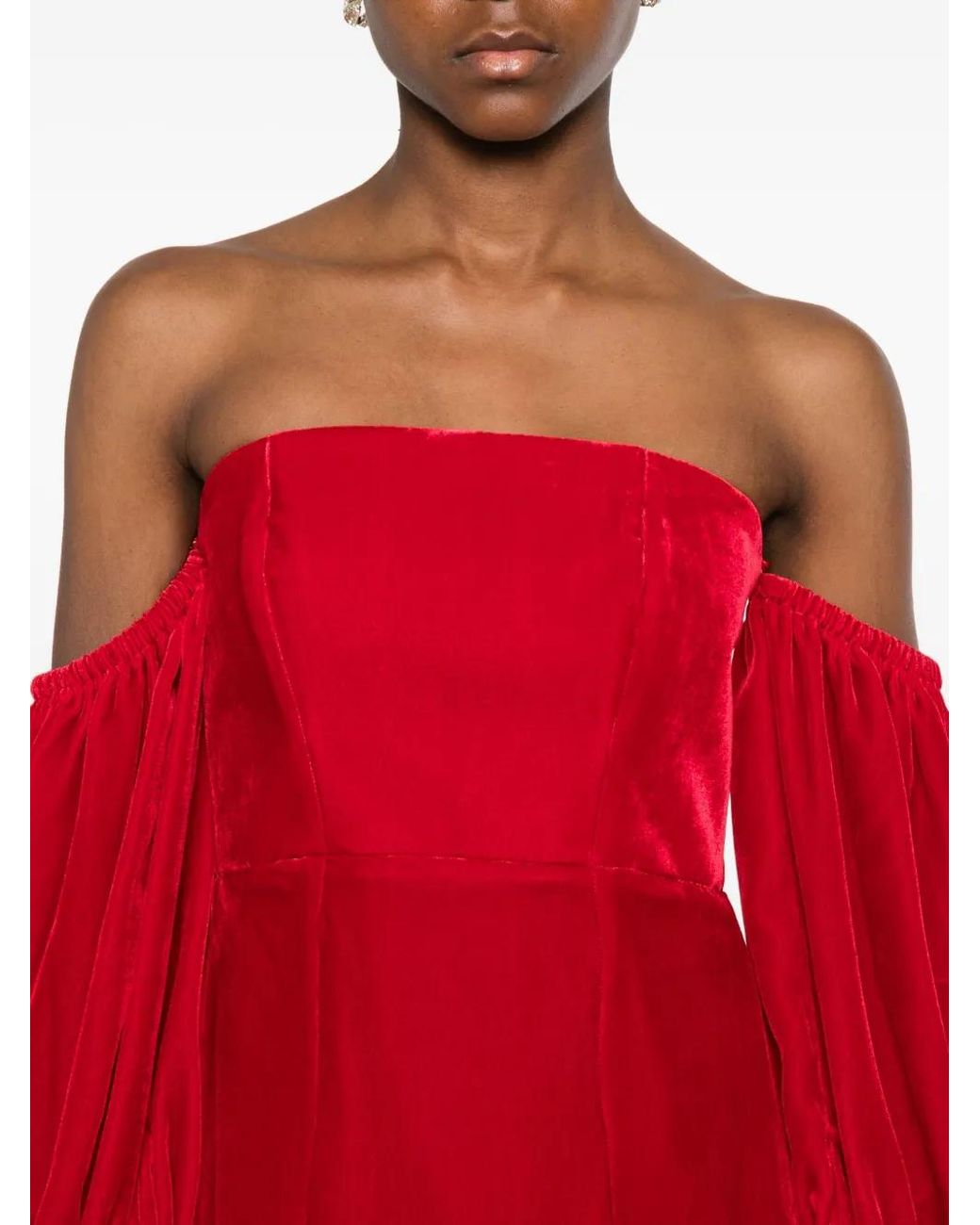 Forte_forte Red Bustier Puff-Sleeve Dress
