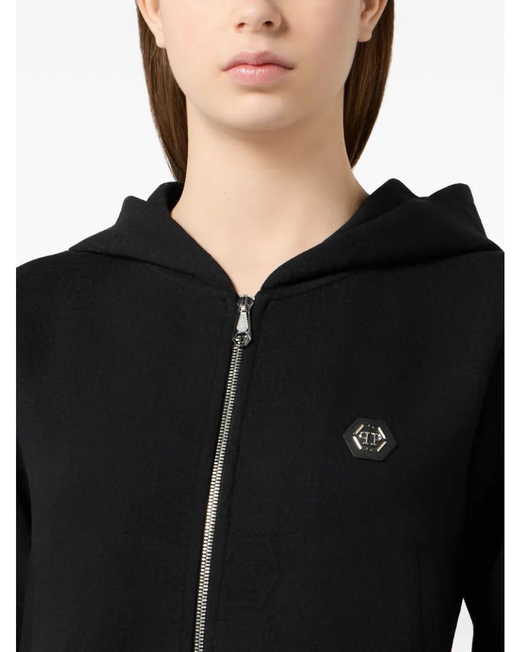Philipp Plein Black Logo-Patch Zip-Up Hoodie