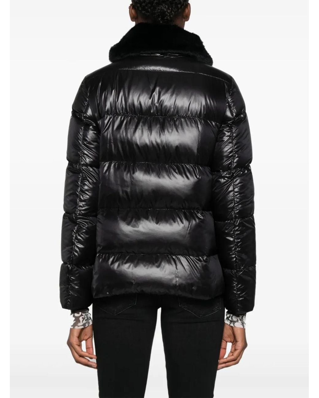 Herno Black Quilted Jacket With Faux-Fur Collar For