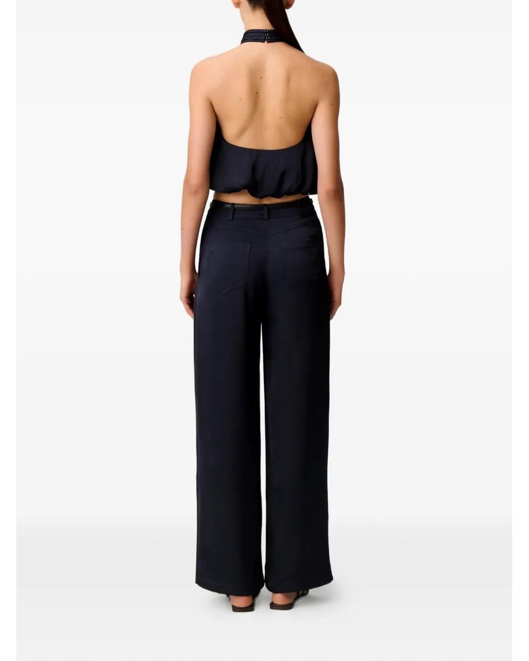 Claudie Pierlot Blue Satin Open-Back Top