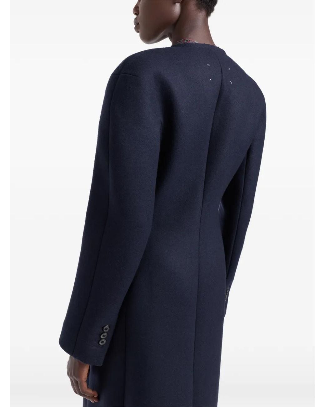 Maison Margiela Blue Collarless Virgin Wool Coat